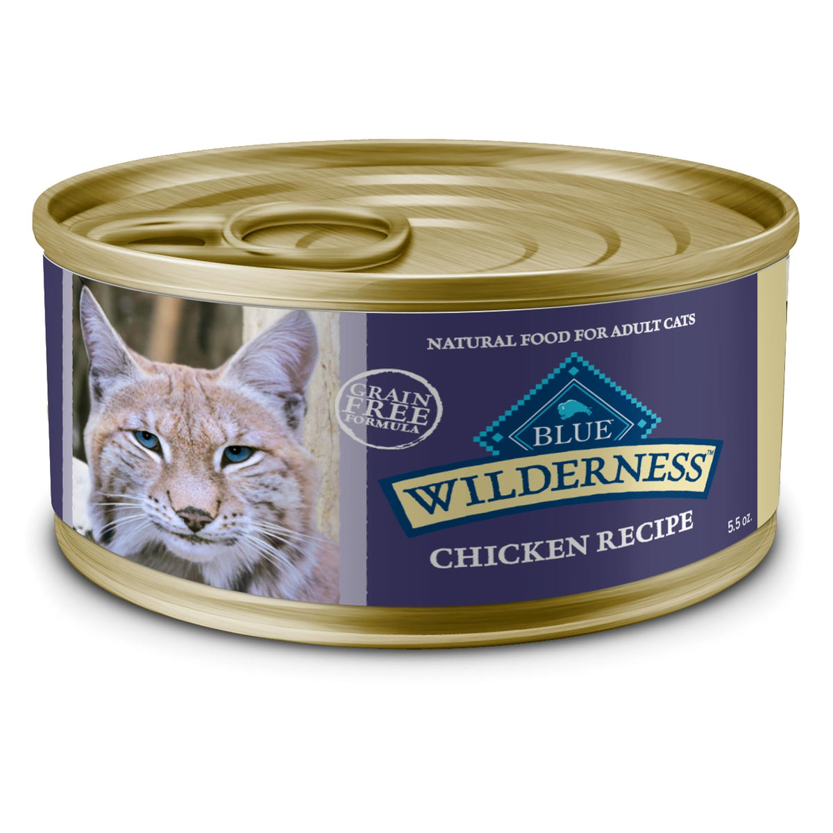 Blue Buffalo Wilderness Paté para gatos con pollo como primer ingrediente real y alto en proteína.