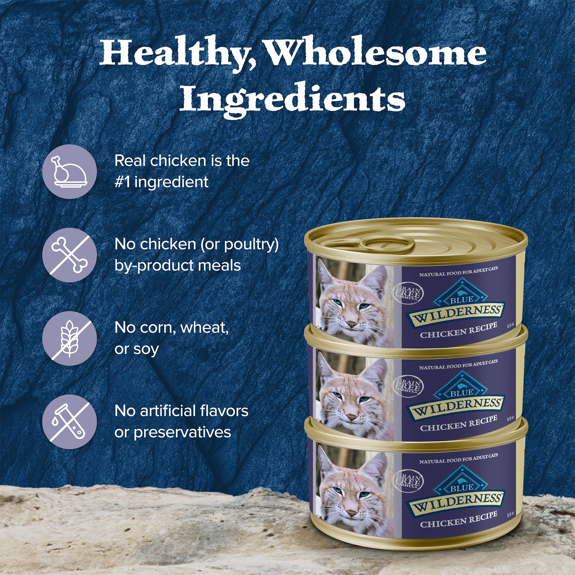 Blue Buffalo Wilderness Paté enriquecido con vitaminas y minerales para gatos.