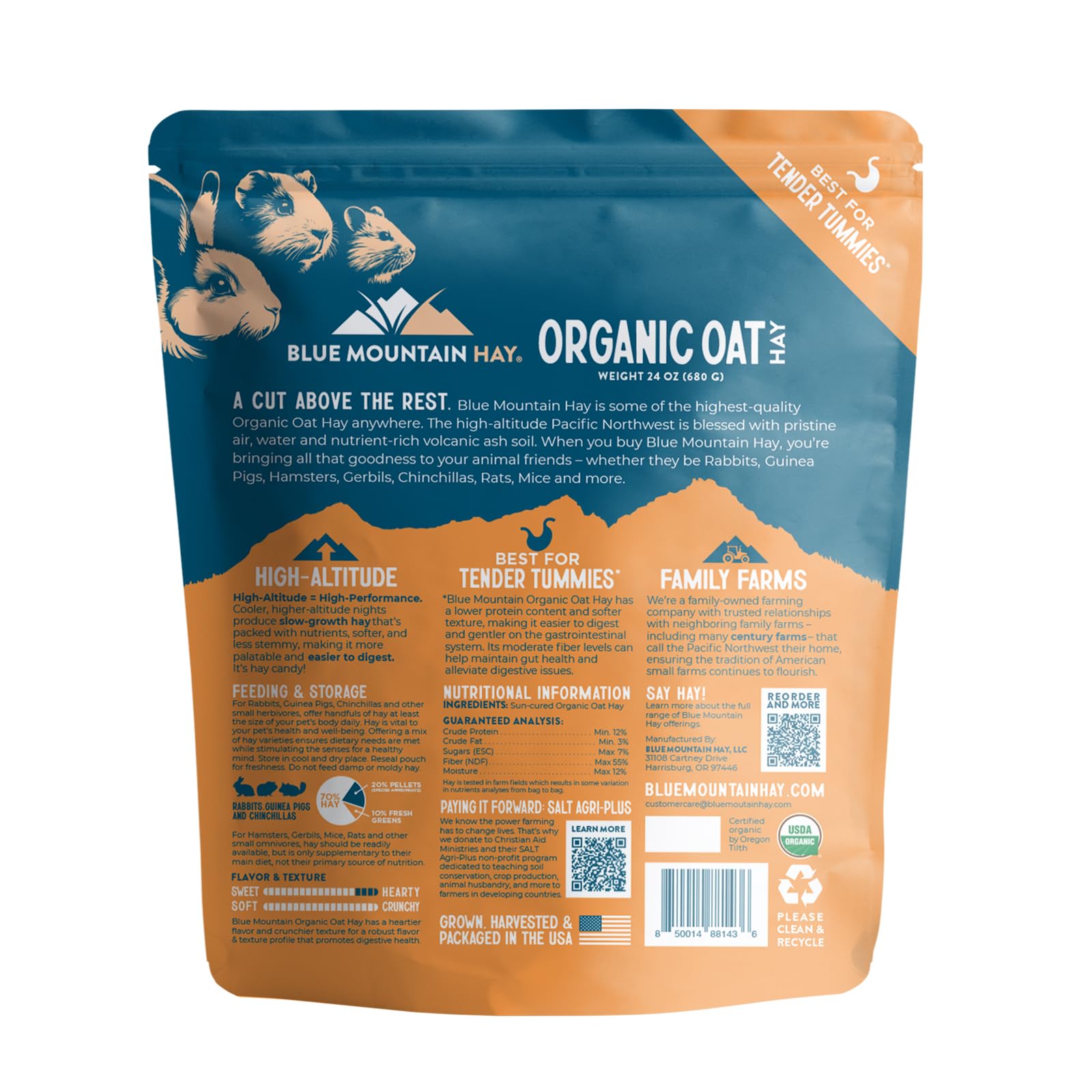 Blue Mountain Hay heno avena orgánico textura crujiente para masticar
