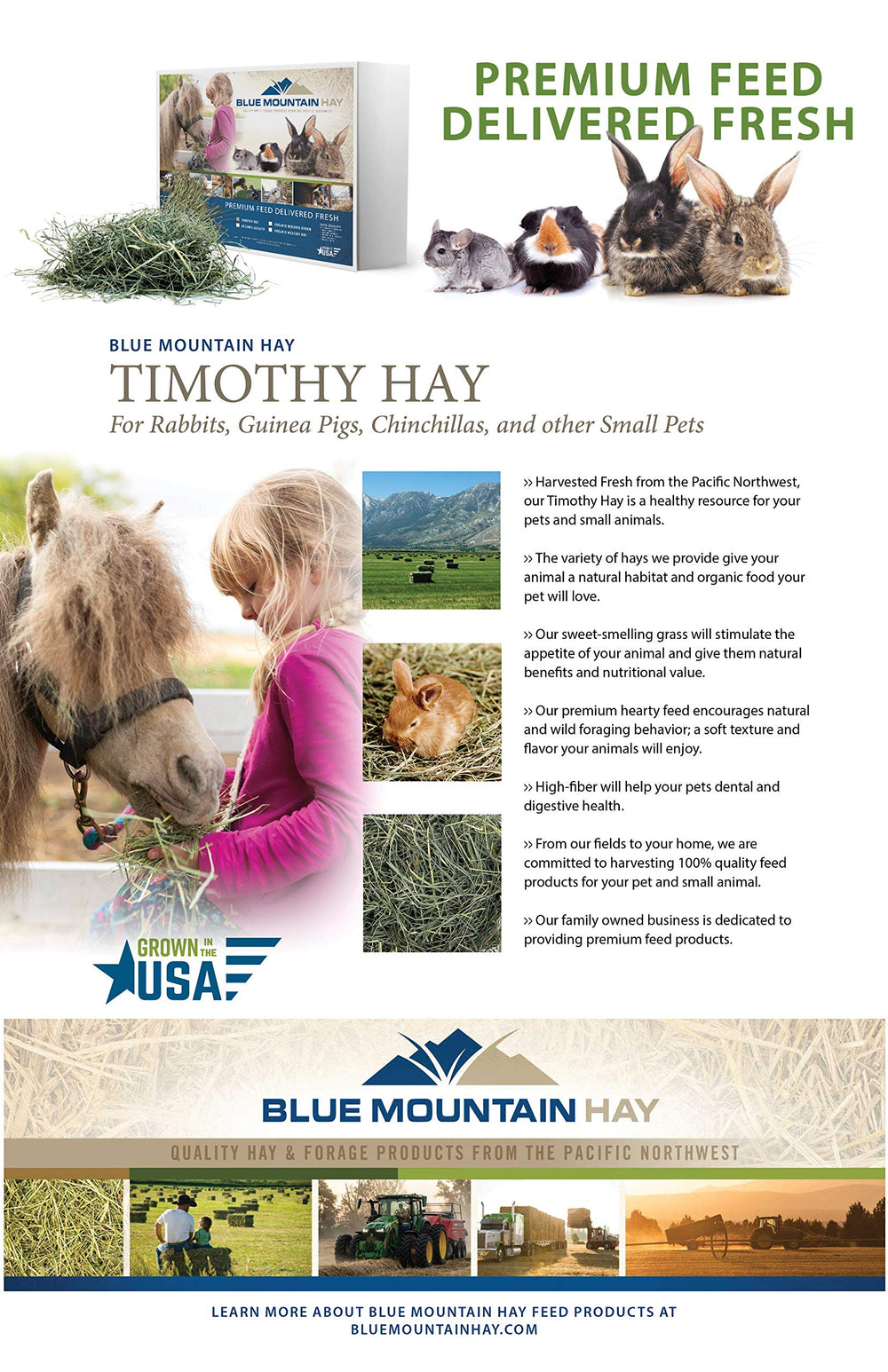 Blue Mountain Hay para conejos y cobayas, opción versátil de alimentación.