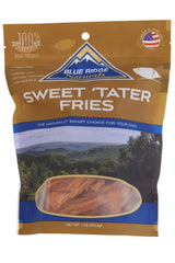 Blue Ridge Naturals patatas dulces fries en empaque muestra el tamaño de 1 libra, snack natural para perros.