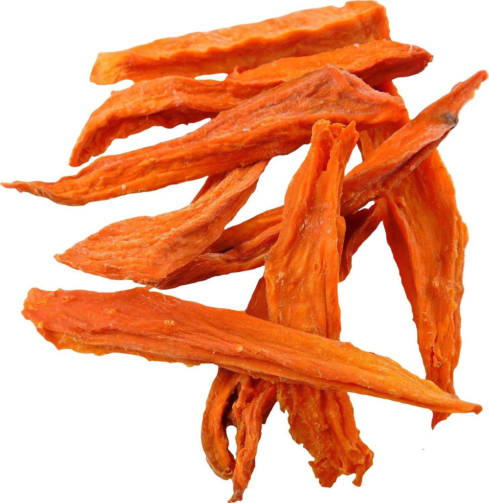 Blue Ridge Naturals patatas dulces fries snack para perros servido en tazón, fácil de compartir.