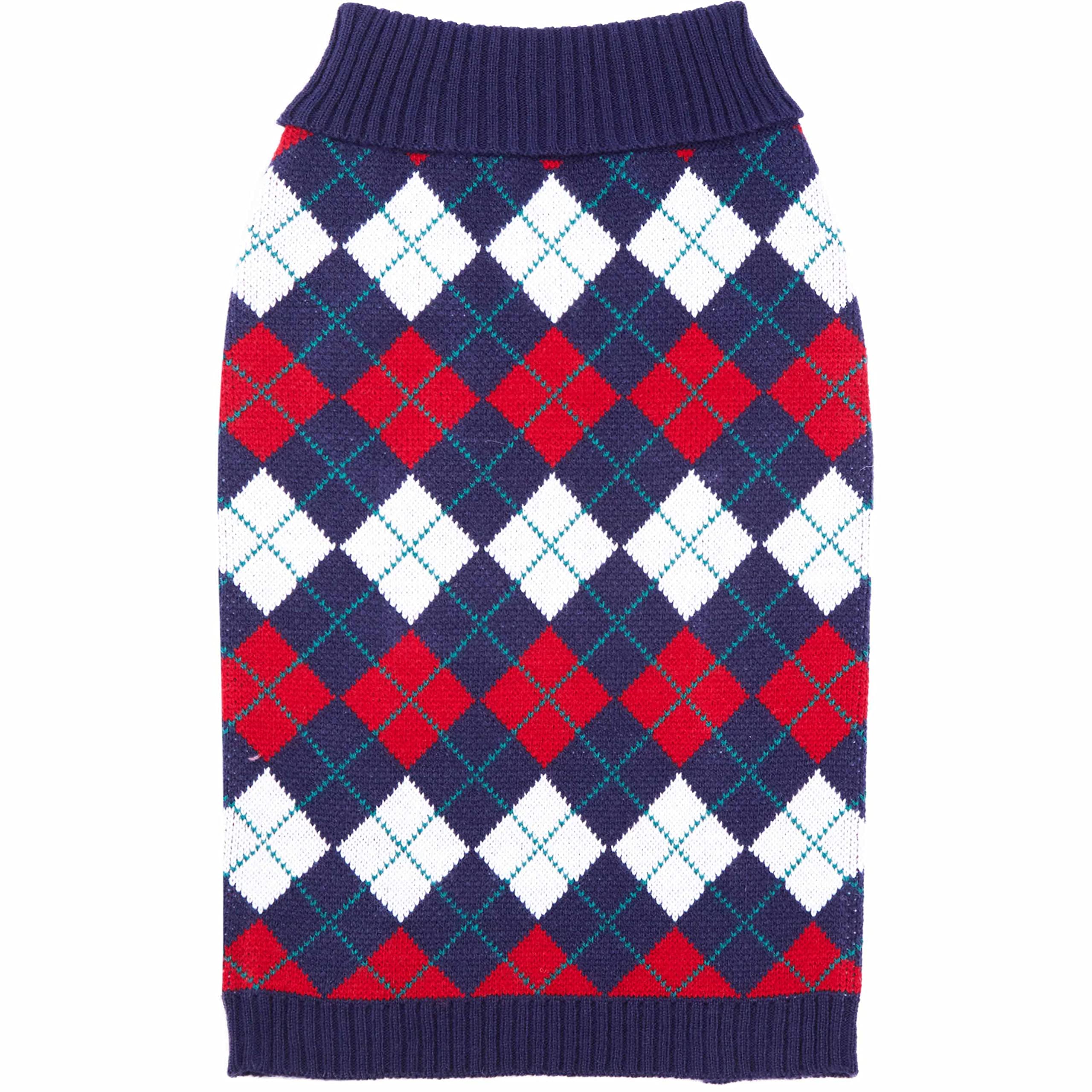 Blueberry Pet suéter argyle azul marino para perro, ideal para paseos diarios.