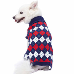Blueberry Pet suéter argyle azul marino, lavable a máquina para uso diario.