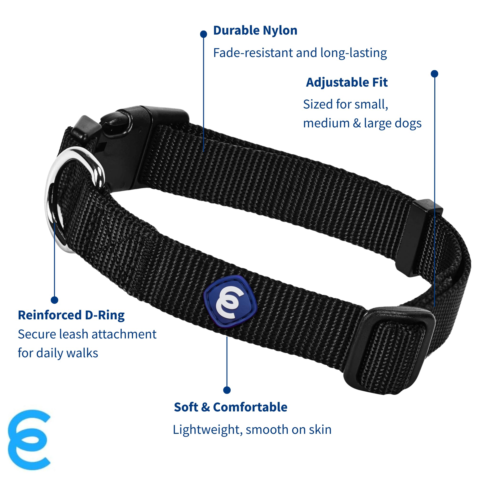 Collar Blueberry Pet con placa de nombre negro para identificar mascotas