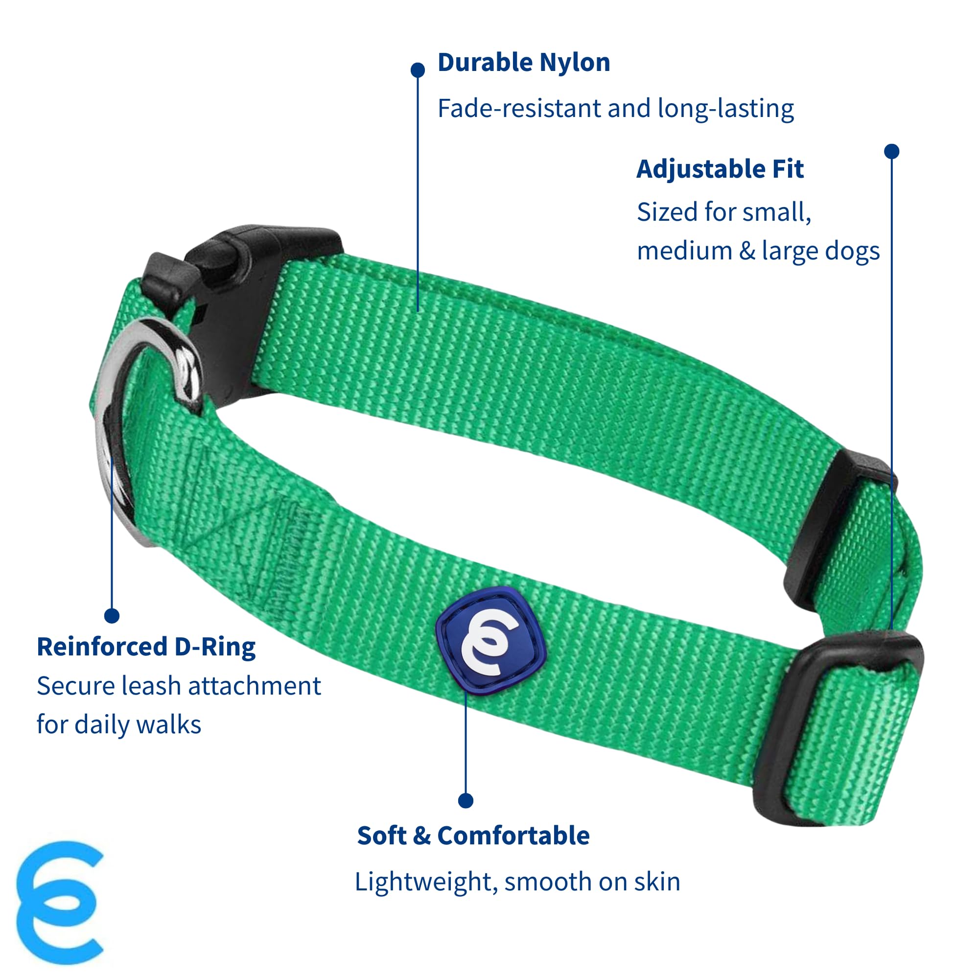 Anilla D de acero cromado en collar Blueberry Pet grande esmeralda