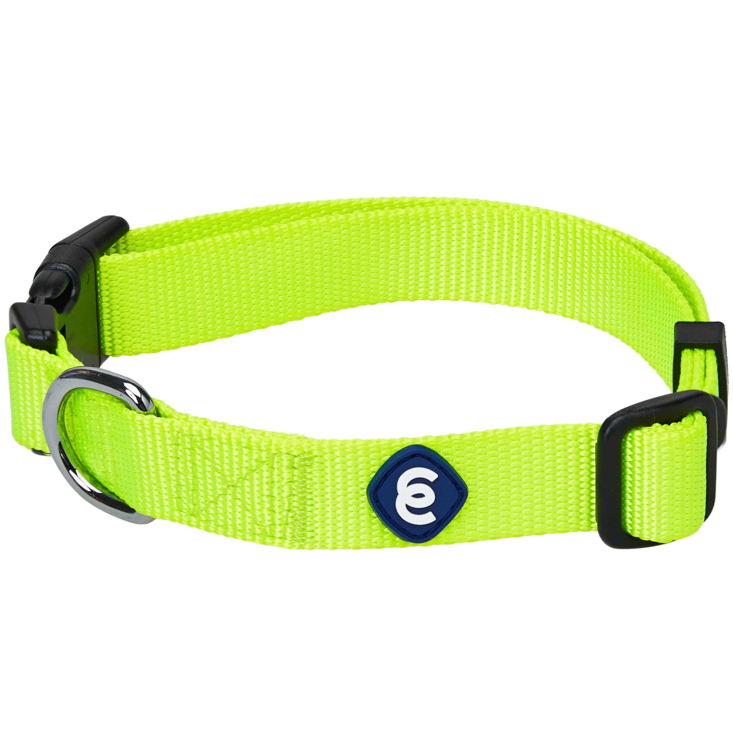 Collar Blueberry Pet amarillo neón ajustable para perros medianos, ideal para paseos visibles.