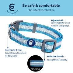 Collar reflectante azul Blueberry Pet para mejor visibilidad en paseos nocturnos.
