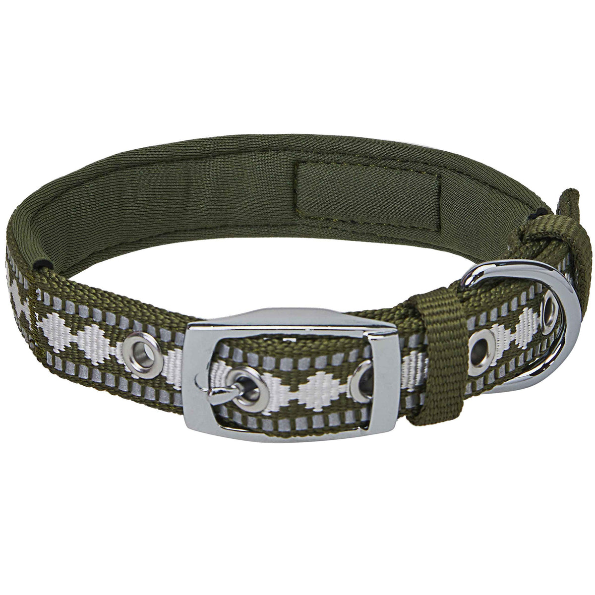 Blueberry Pet collar reflectivo jacquard olivo para visibilidad nocturna