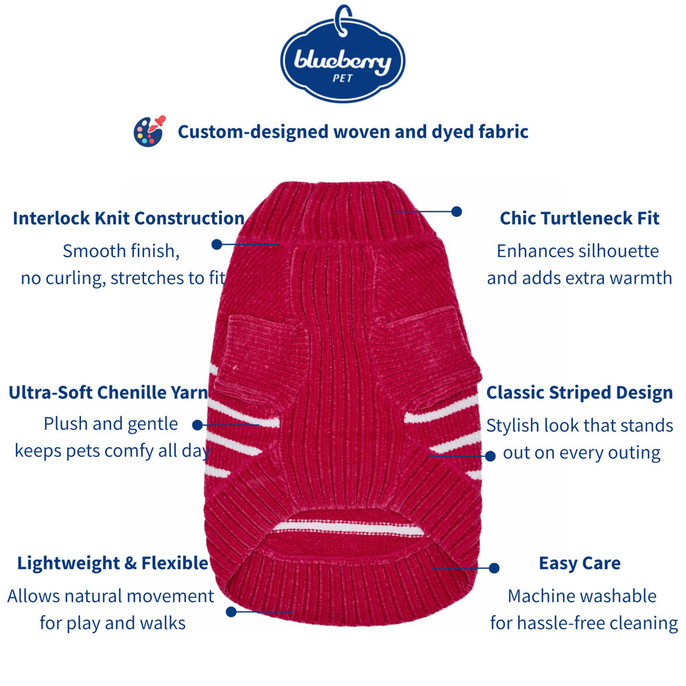 Blueberry Pet suéter de chenilla rayas rosa vista trasera, ajuste cómodo para razas pequeñas