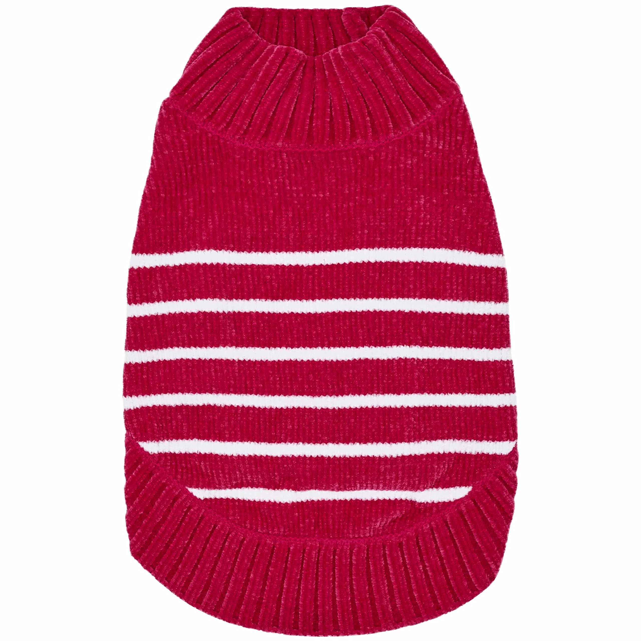Blueberry Pet suéter de chenilla con rayas rosa vista frontal, ideal para mantener cálido al perro