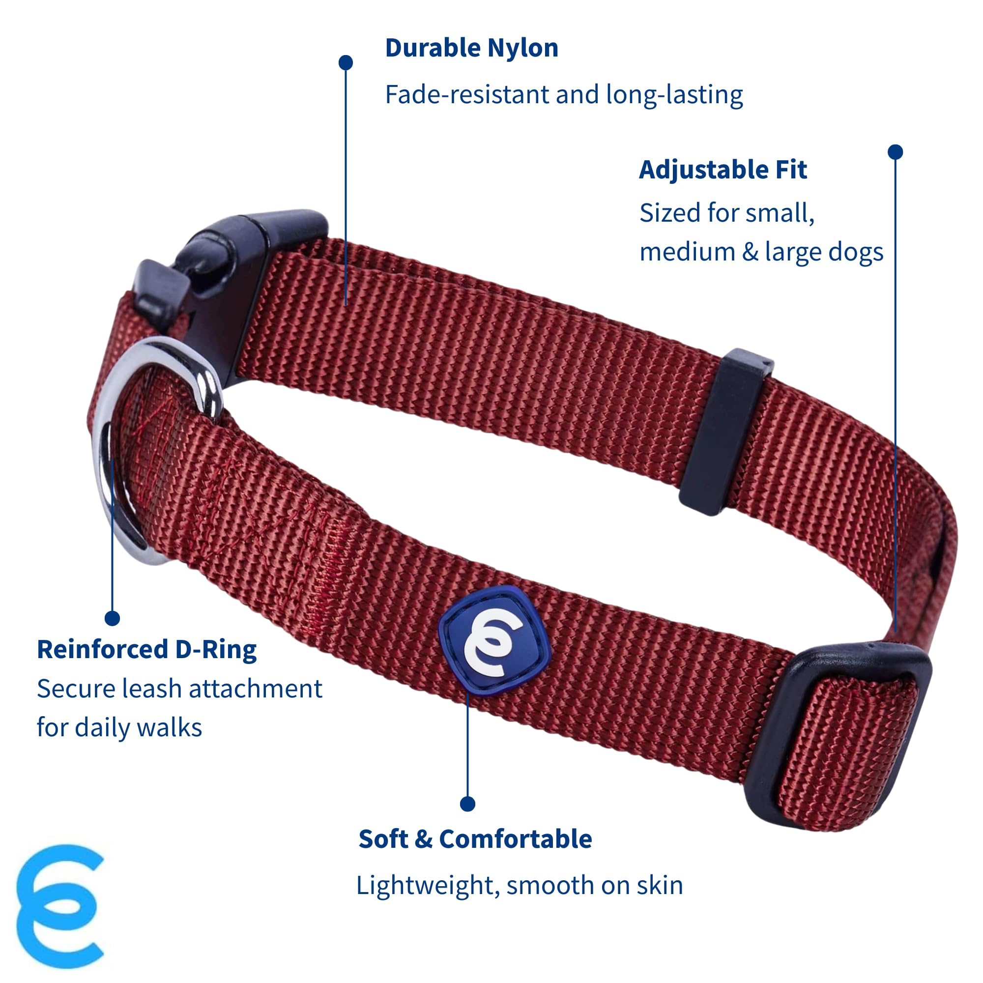 Blueberry Pet Essentials collar nylon rojo fuego para un look moderno y seguro.