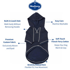 Blueberry Pet Essentials: detalle de tejido algodón poliéster elastano para mayor durabilidad.