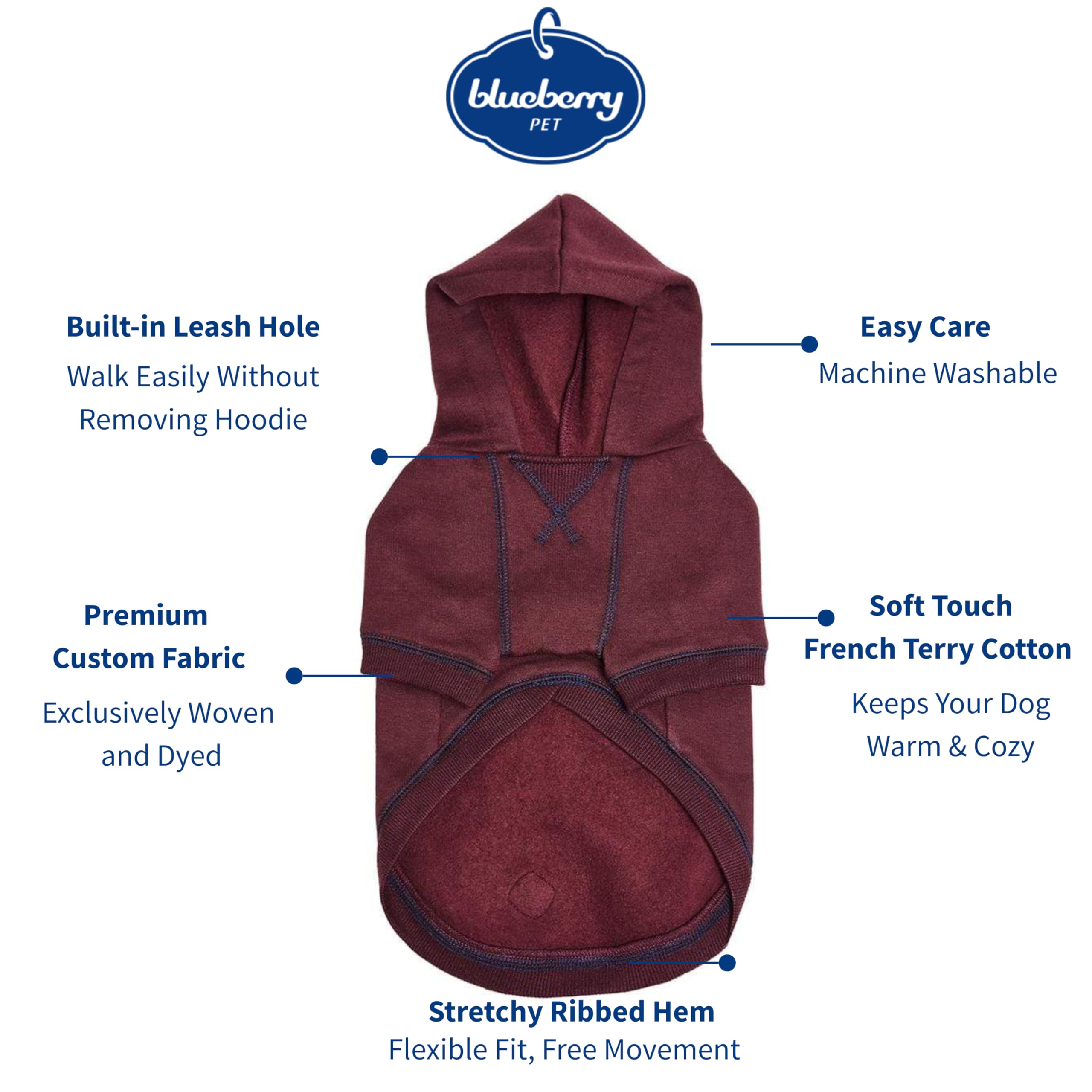 Blueberry Pet sudadera con capucha vista trasera para abrigo cómodo