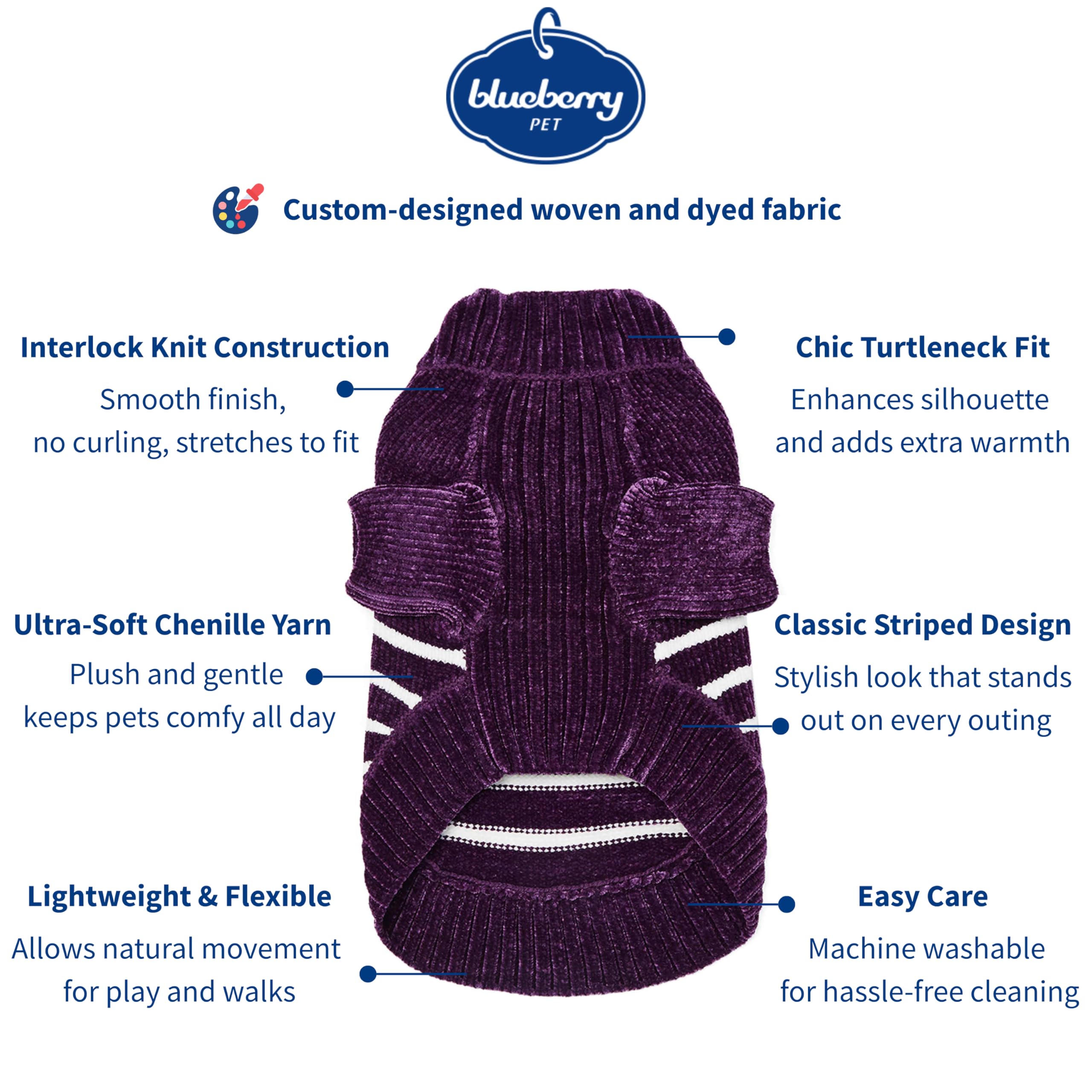Blueberry Pet suéter para perro, dorso, diseño a rayas púrpura oscuro y ajuste cómodo