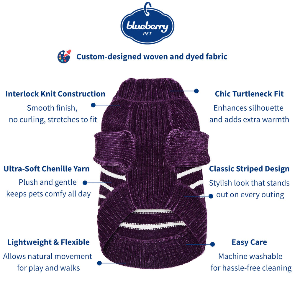 Blueberry Pet suéter para perro, dorso, diseño a rayas púrpura oscuro y ajuste cómodo