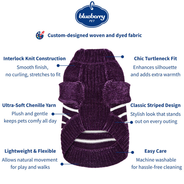Blueberry Pet suéter para perro, dorso, diseño a rayas púrpura oscuro y ajuste cómodo