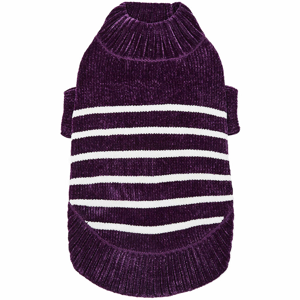 Blueberry Pet suéter para perro, frente, tejido chenille suave en púrpura oscuro para paseos