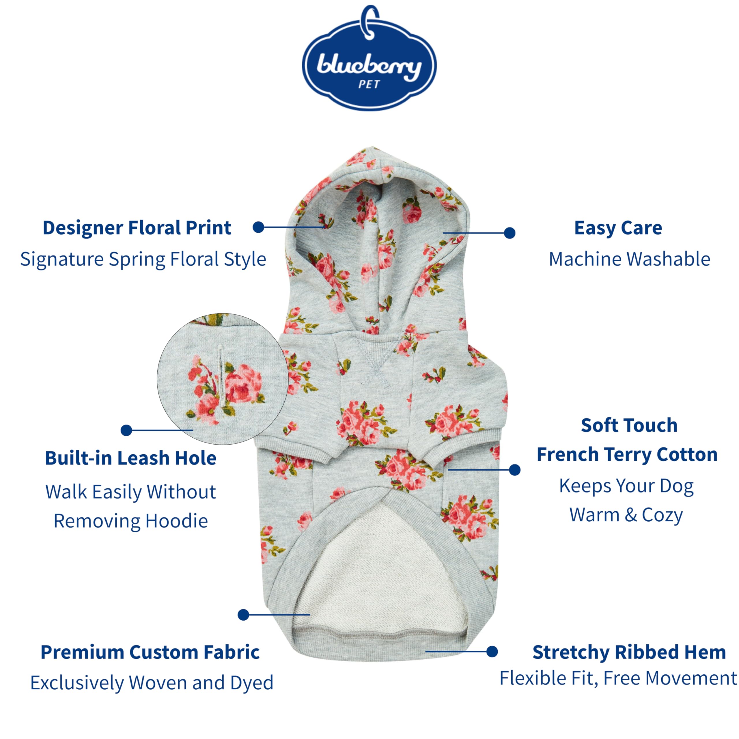 Blueberry Pet sudadera gris ligero para perros pequeños, perfecta para primavera.