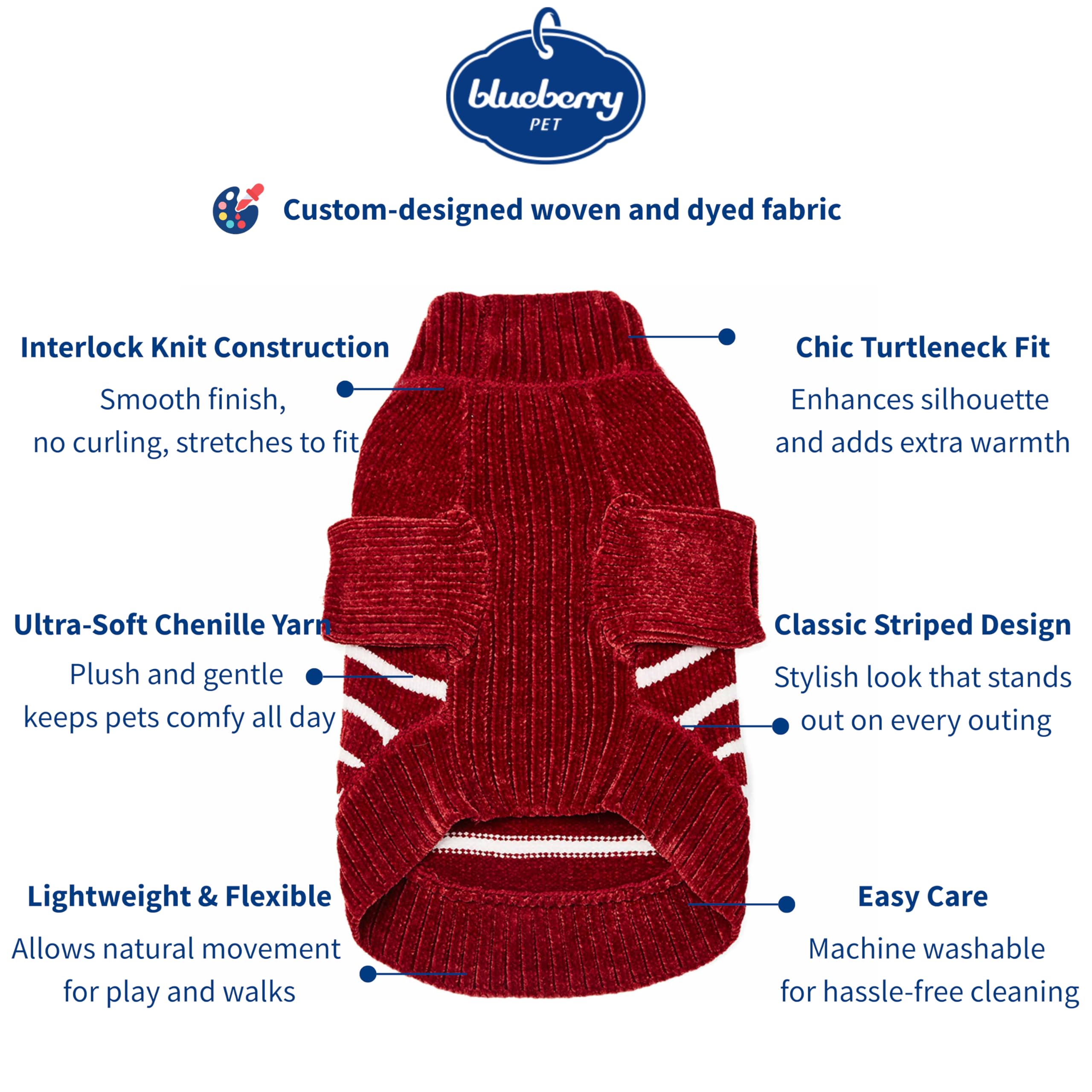 Blueberry Pet suéter canino chenille burdeos, ajuste cómodo para caminar.