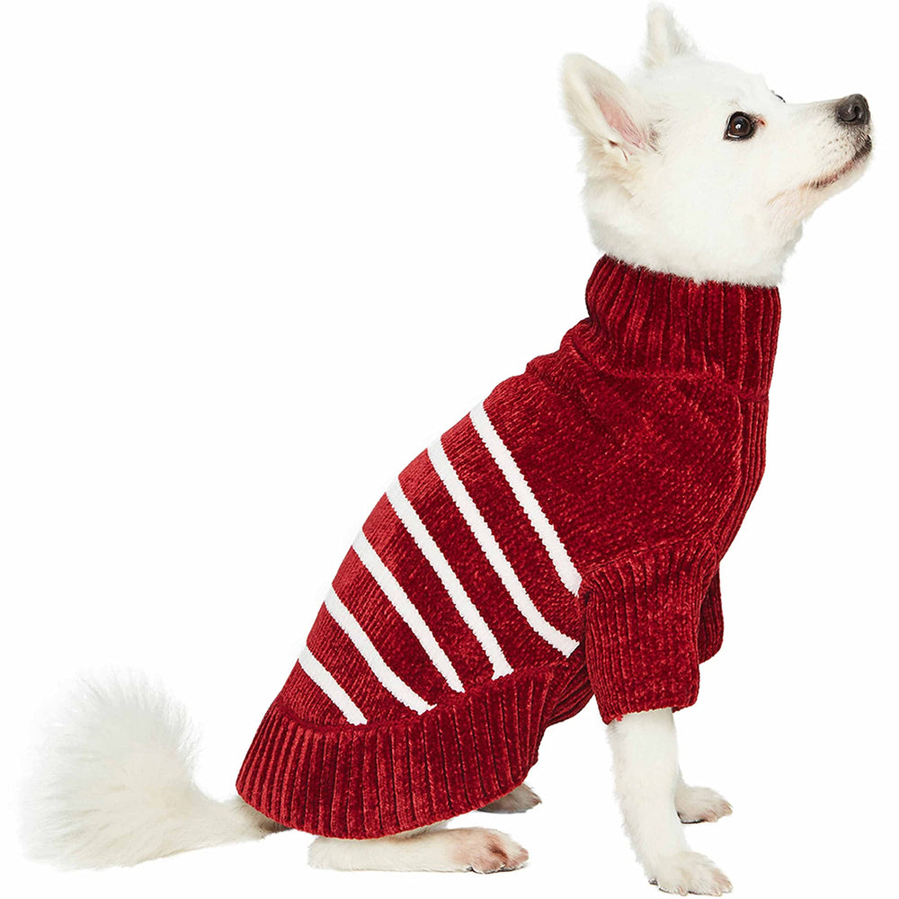 Blueberry Pet suéter rayado chenille burdeos, estilo clásico para diario.