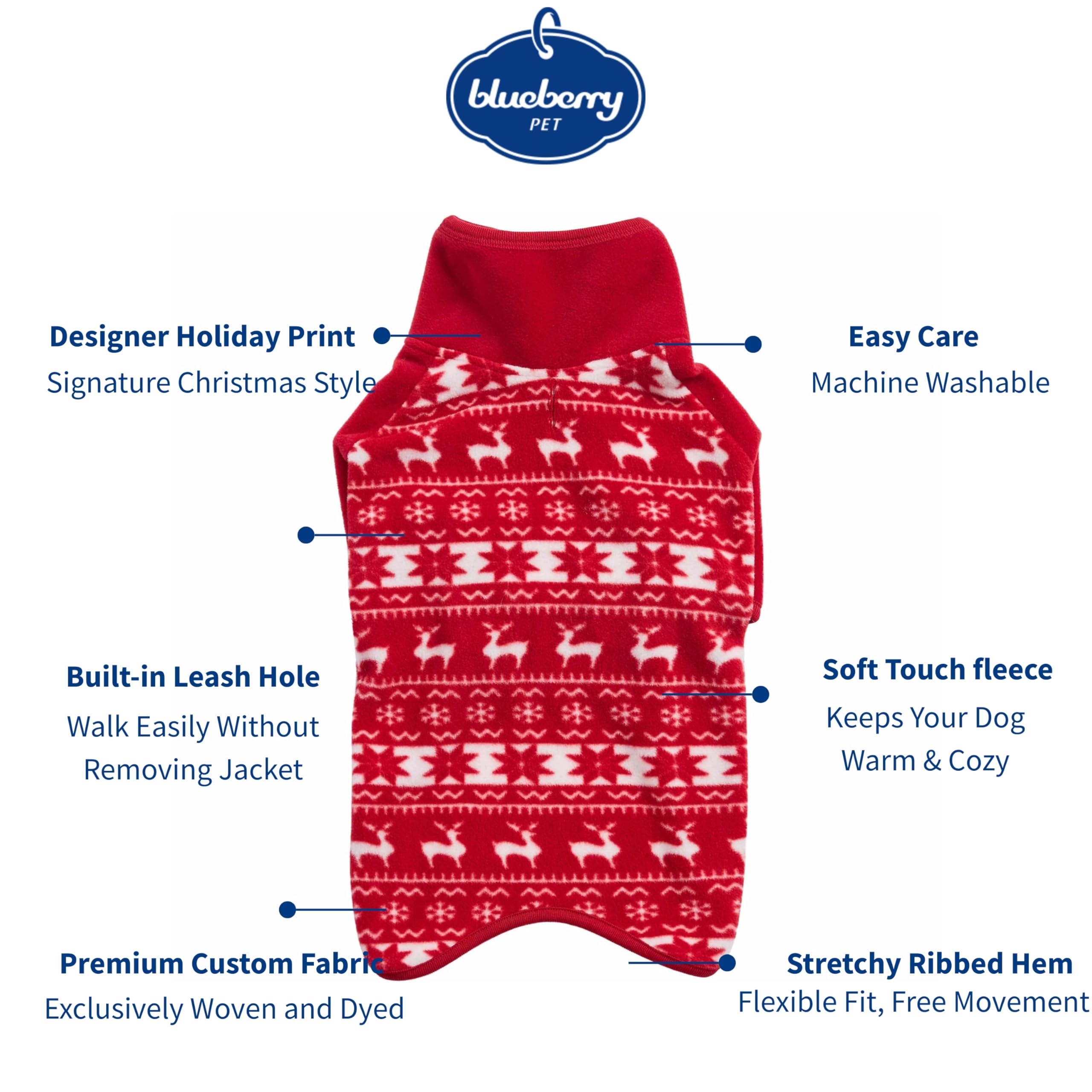 Blueberry Pet detalle de forro polar suave para calor cómodo en perros grandes.