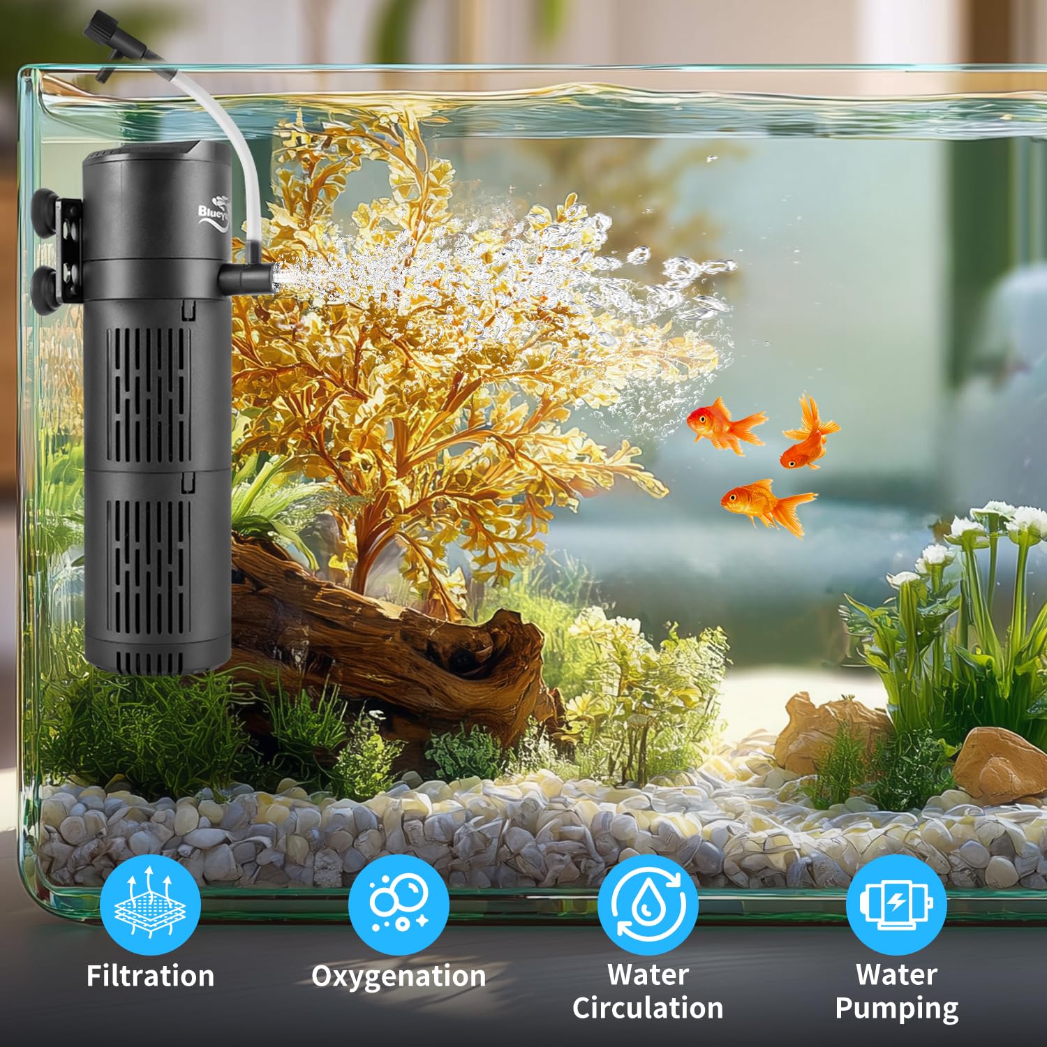 BlueYu filtración doble capa captura residuos para agua más limpia.