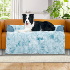 Blunique cama para perro grande en azul multicolor, descanso suave en el sofá.