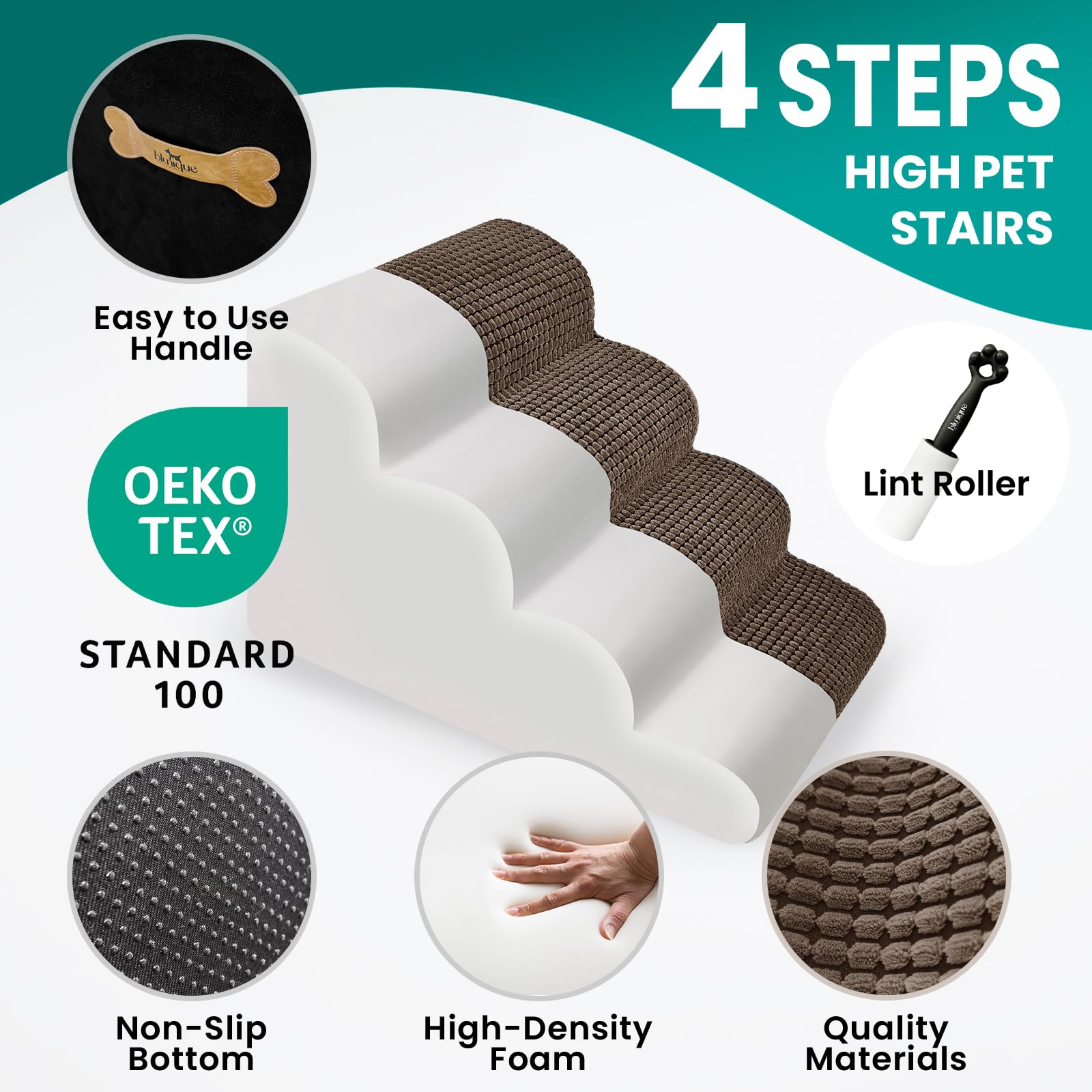 Blunique escalera para perros: espuma 30D de alta resiliencia brinda soporte estable