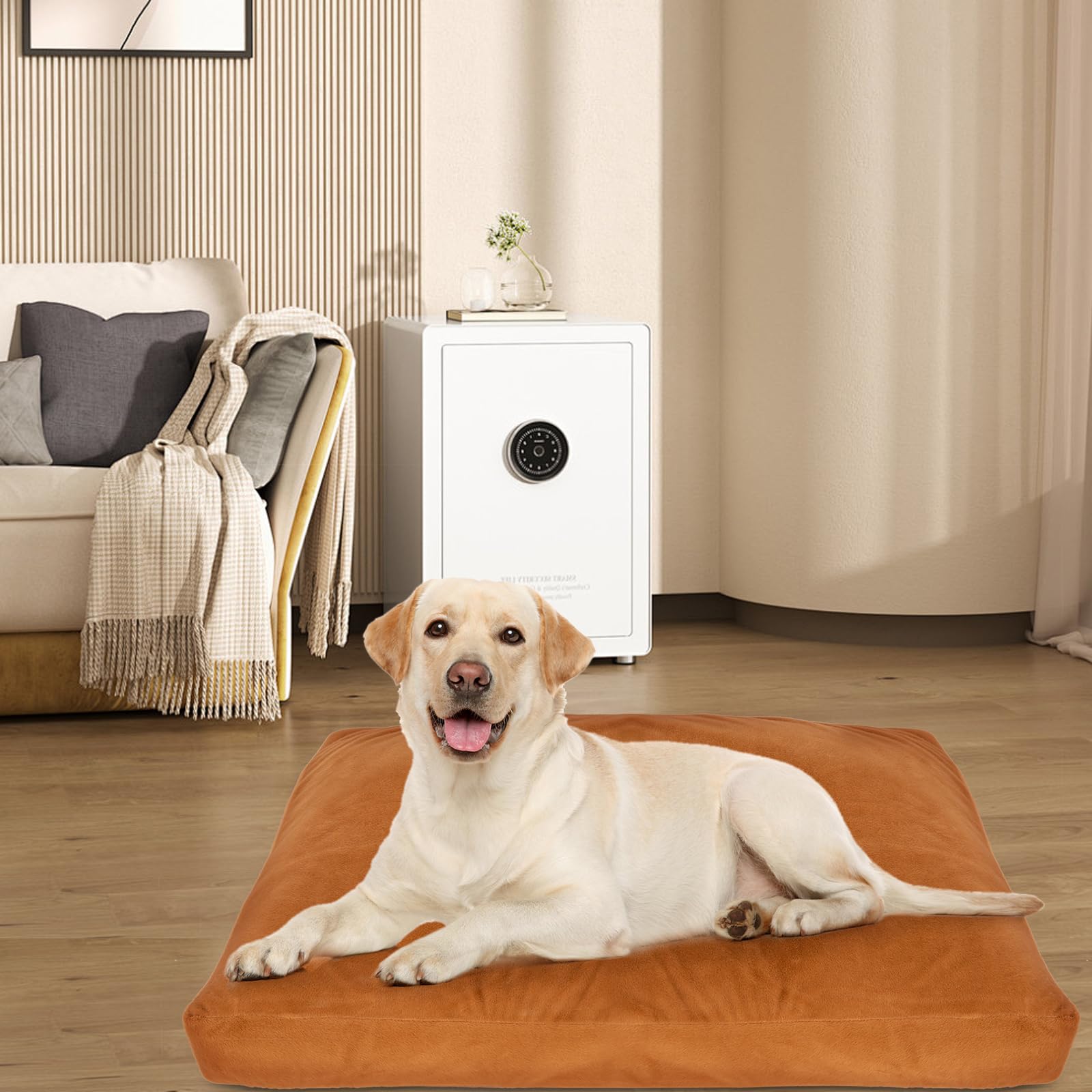 BLVOTKRO funda cama perro gris, textura tipo terciopelo suave.