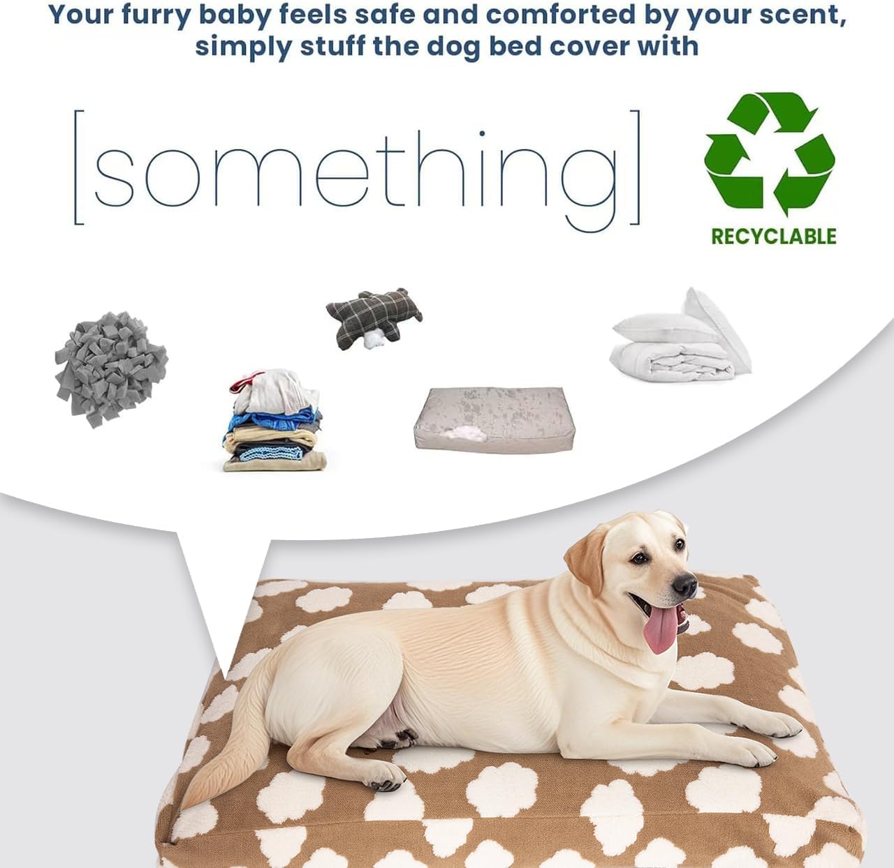 BLVOTKRO funda cama perro sostenible, relleno con textiles reutilizados para confort ecológico