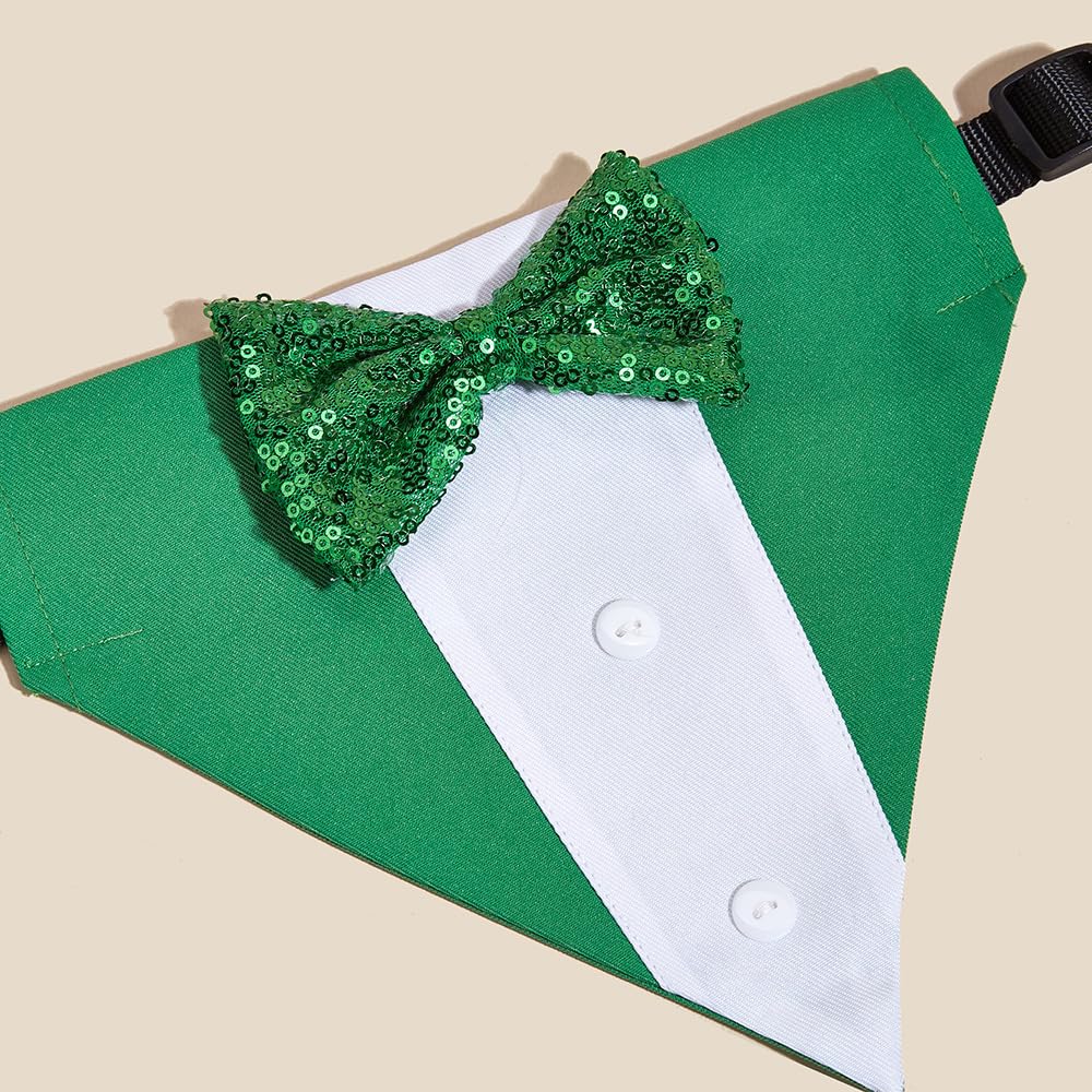 Bnibol collar tuxedo verde talla S, moño ajustable.
