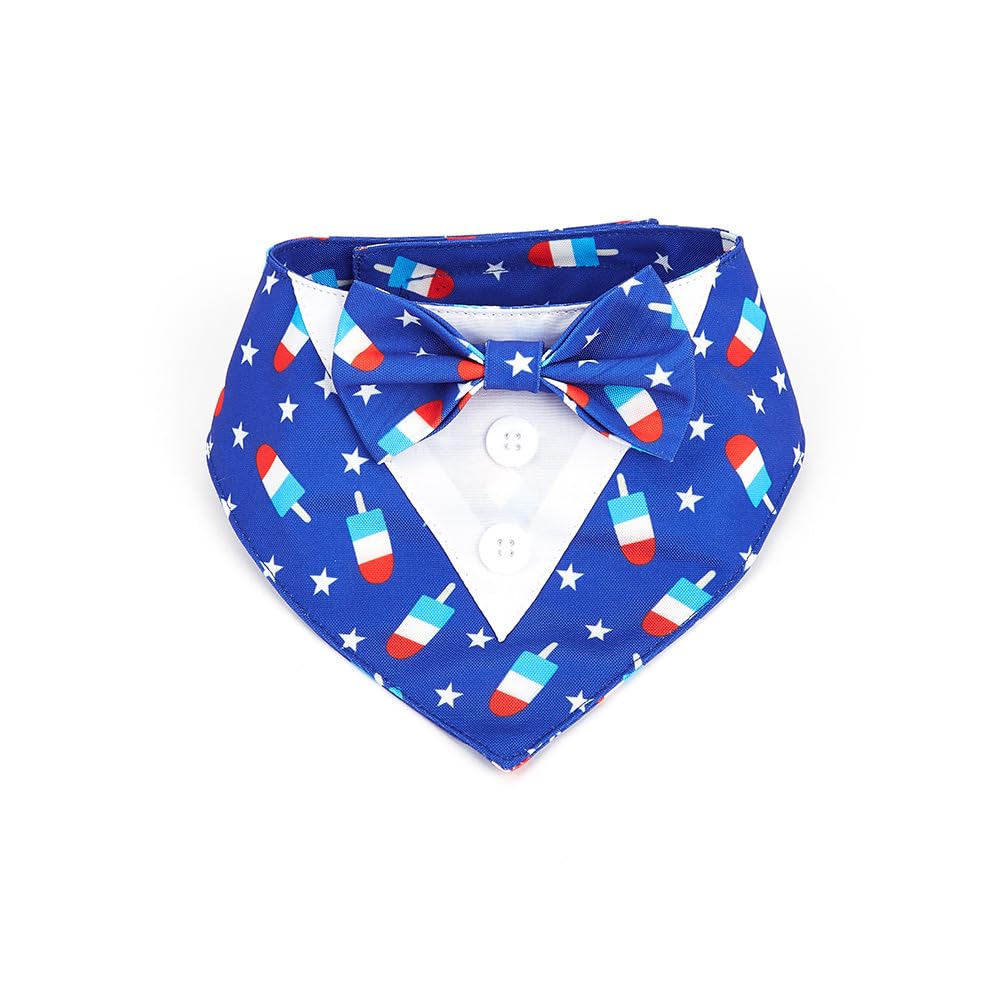 Bnibol esmoquín patriótico para perro con estrella azul y lazo, perfecto para sesiones de fotos.