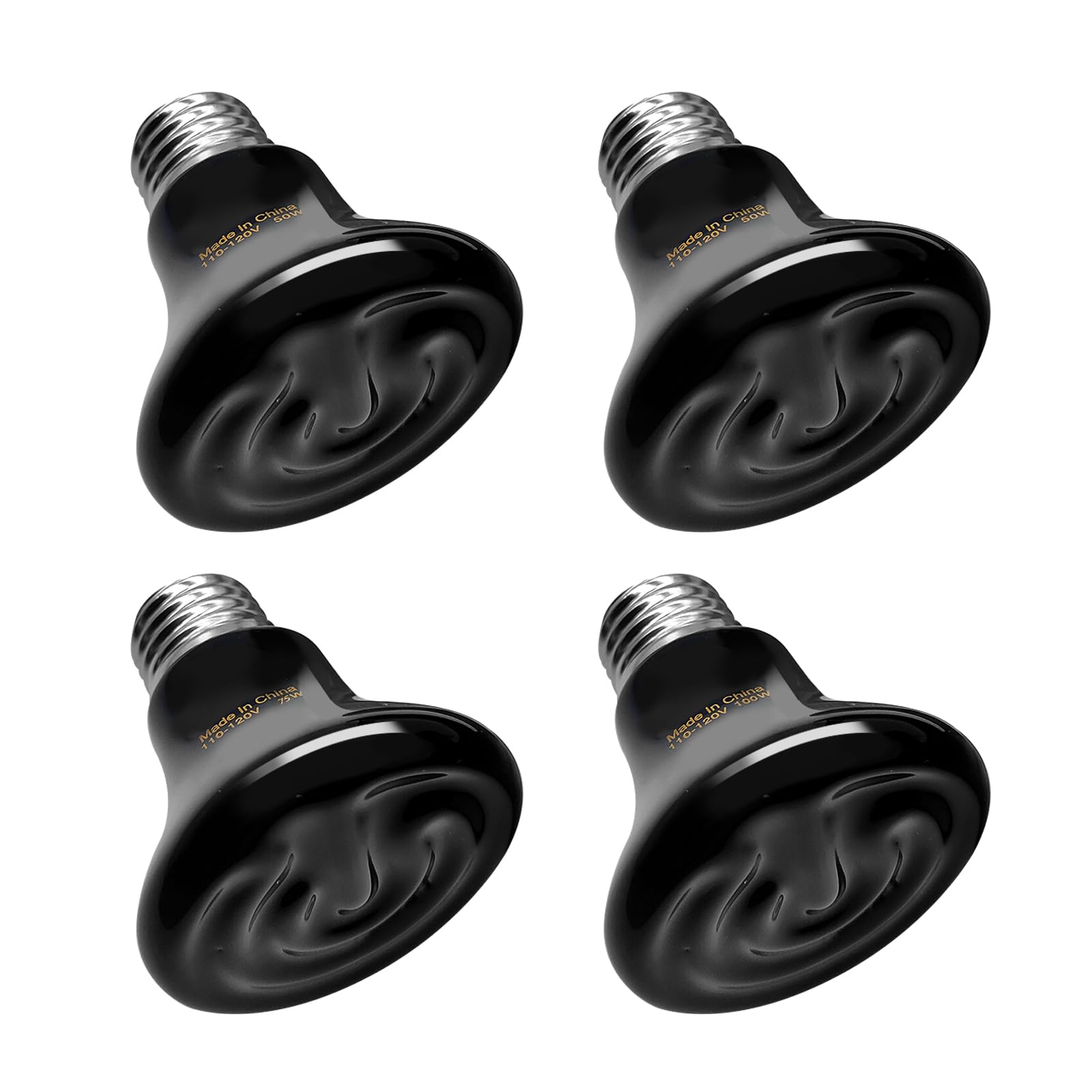 BNOSDM emisor cerámico 50W 4pack frente, calor estable sin luz para reptiles.