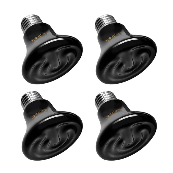 BNOSDM emisor cerámico 50W 4pack frente, calor estable sin luz para reptiles.
