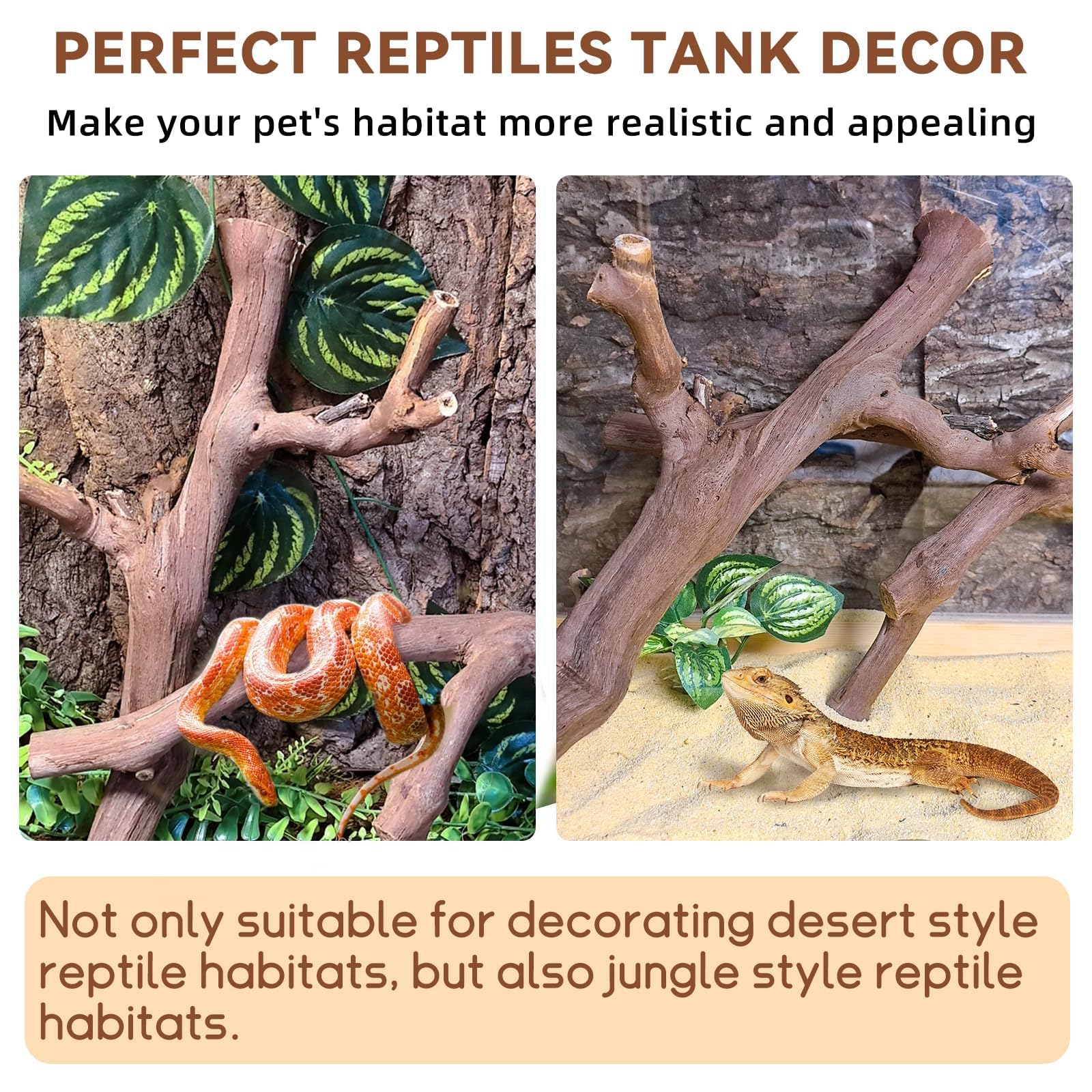 BNOSDM rama para trepar reptil: superficie natural para juego y exploración.