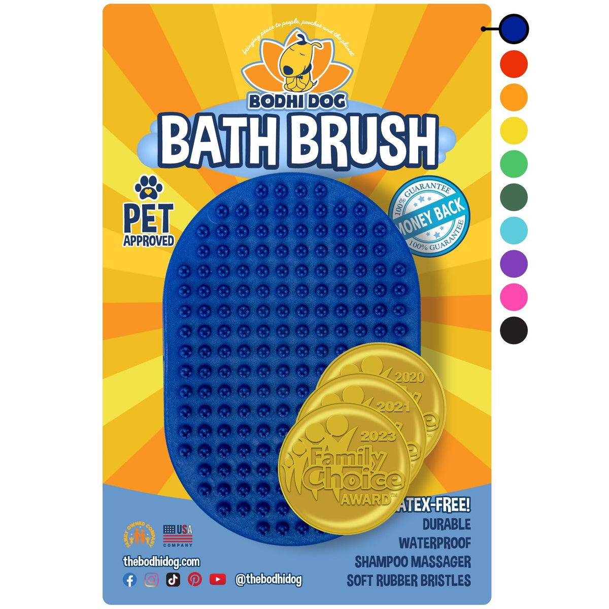 Bodhi Dog cepillo azul para perros, masaje suave y limpieza profunda.