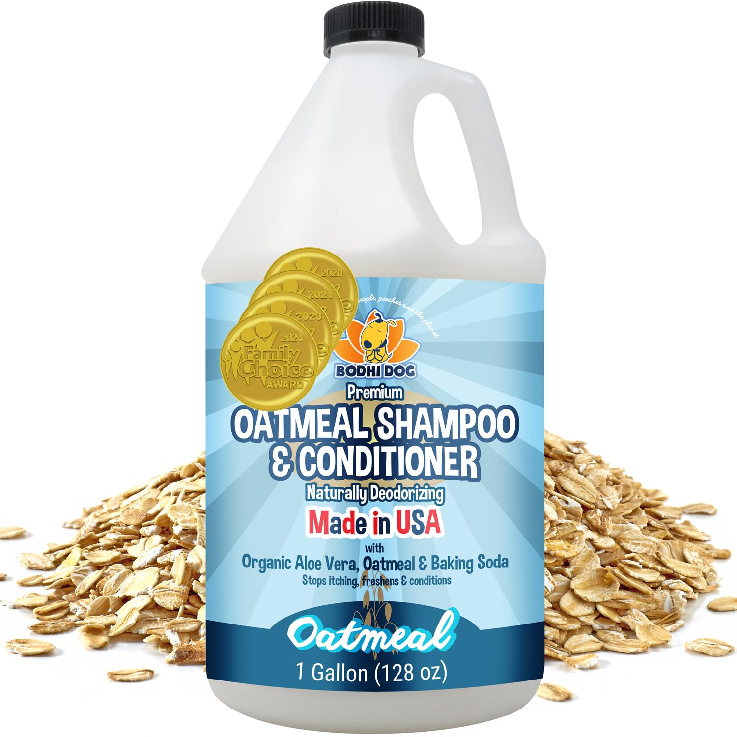 Champú Bodhi Dog con avena orgánica para perros; limpieza suave y desodorización.
