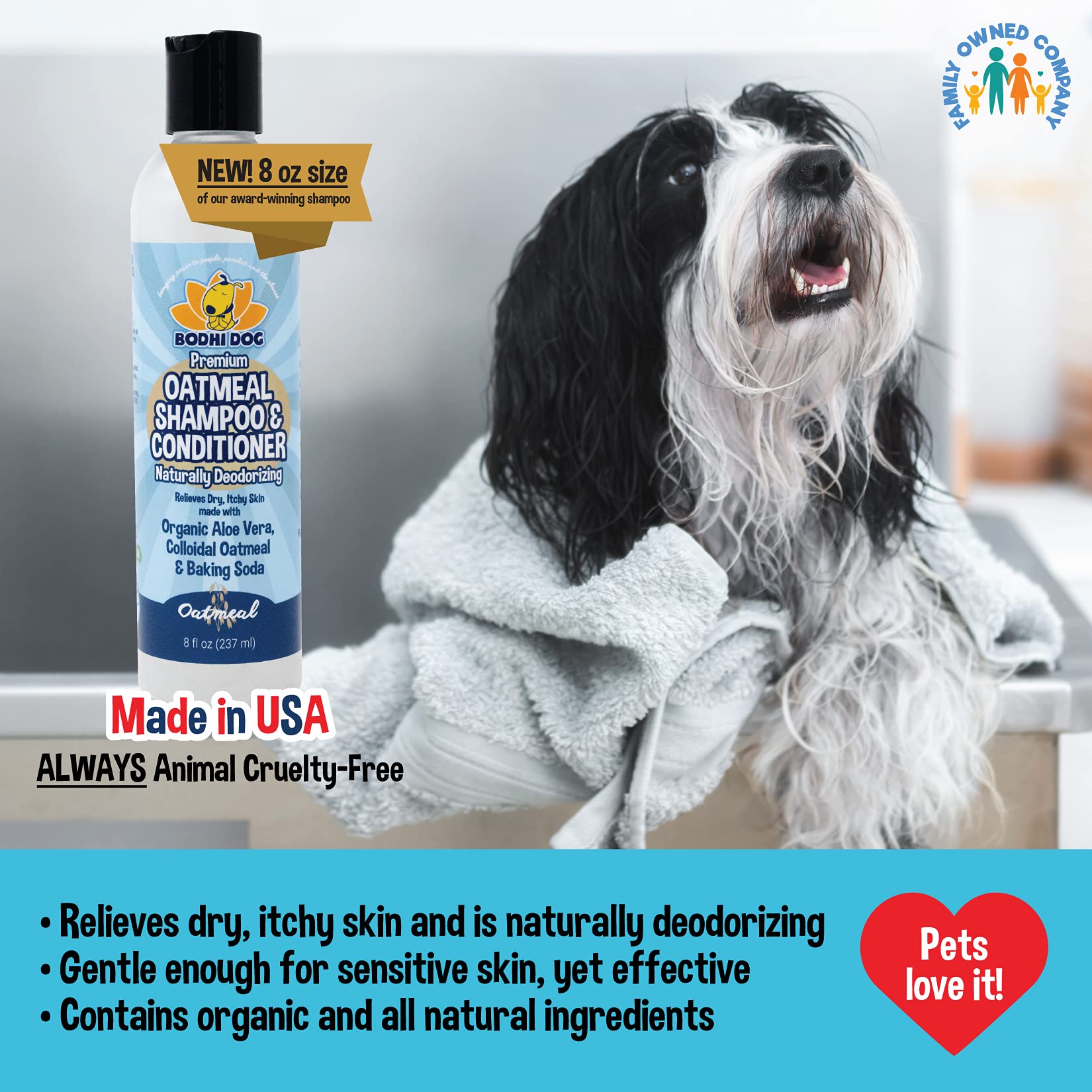 Mascota relajada tras el uso, aroma agradable de Bodhi Dog.