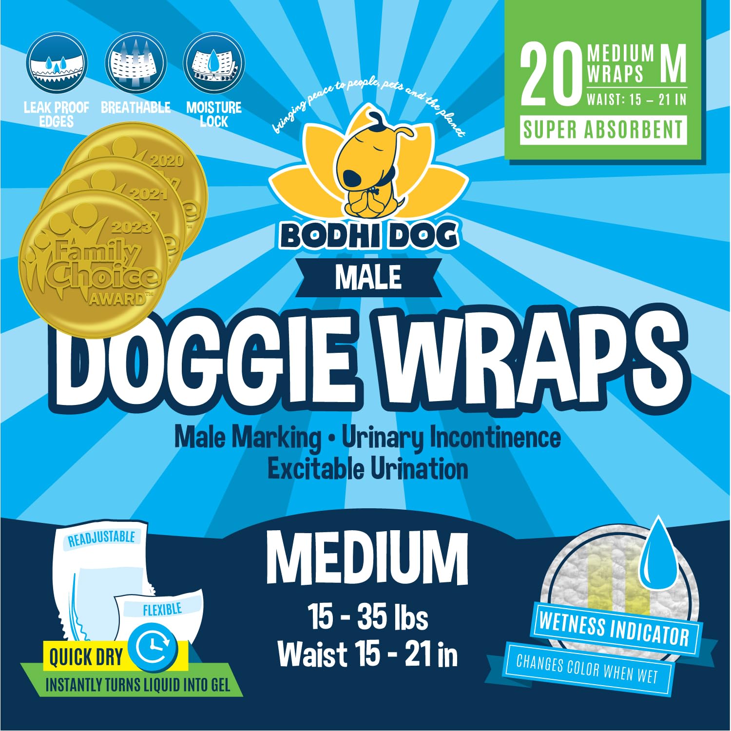 Pañales Bodhi Dog para perros medianos, uso general para control de accidentes.