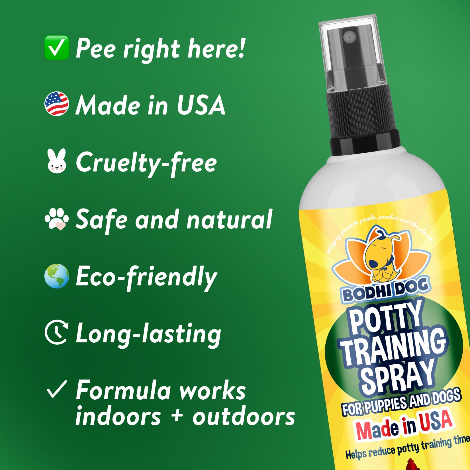 Bodhi Dog Potty Training Spray, aplicación en área exterior para guía de uso.