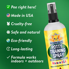 Bodhi Dog Potty Training Spray, aplicación en área exterior para guía de uso.