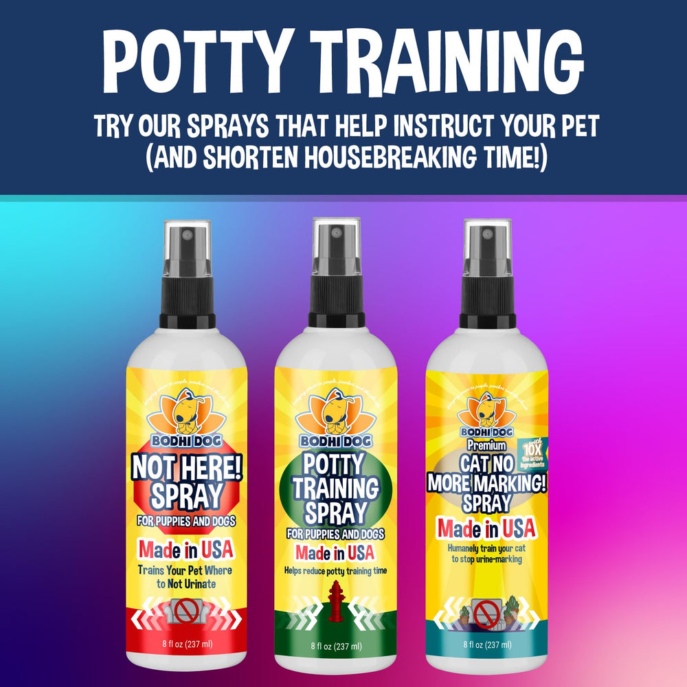 Bodhi Dog Potty Training Spray en empaque reciclable para hogares conscientes.