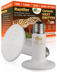 BOEESPAT lámpara calor cerámica 150W pack 2 para reptiles, calor estable y sin perturbaciones