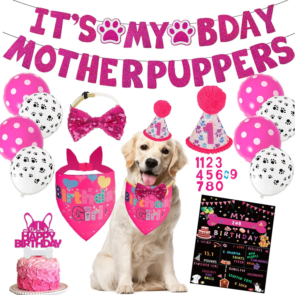 Bandana de Bolake para perro en rosa, ideal para fotos festivas.