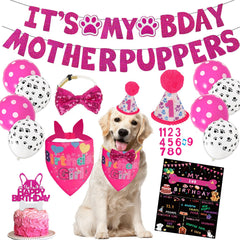 Bandana de Bolake para perro en rosa, ideal para fotos festivas.