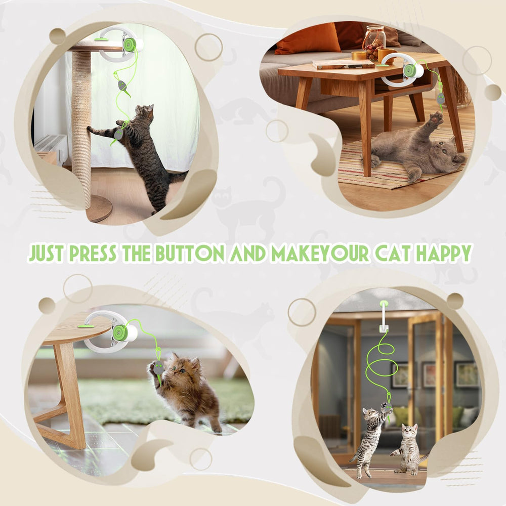 Tres ratones con hierba gatera estimulan la curiosidad del gato.