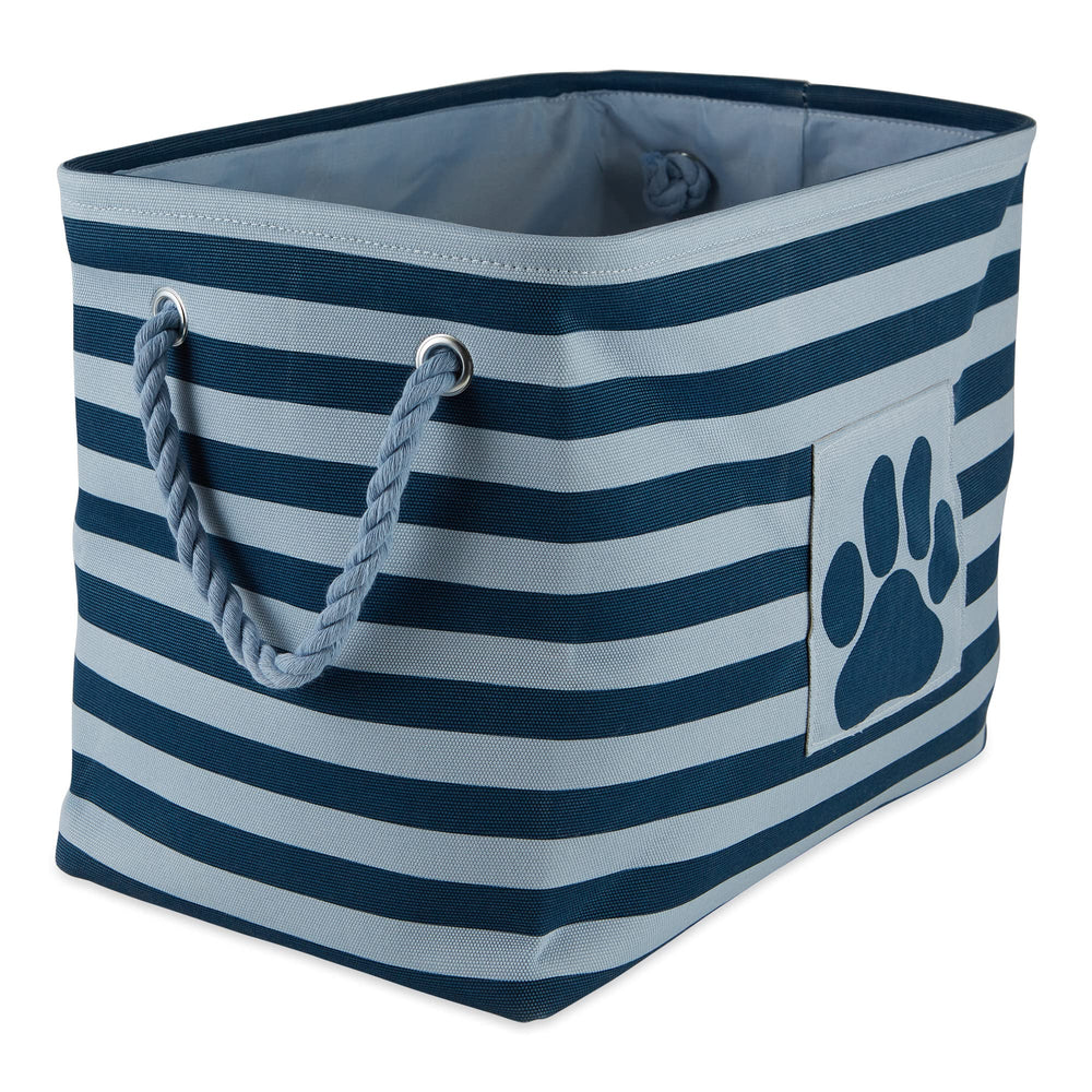 Cesta Bone Dry con rayas y patitas, ideal para organizar golosinas y juguetes.