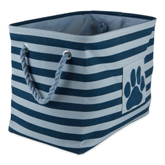 Cesta Bone Dry con rayas y patitas, ideal para organizar golosinas y juguetes.
