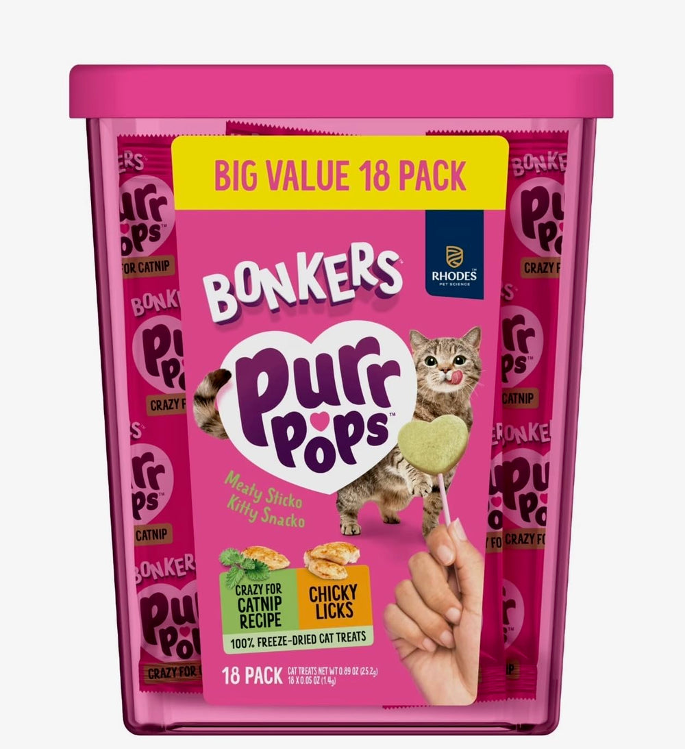 Bonkers Purrpops piruletas hierba gatera, ideal para estimular juego.